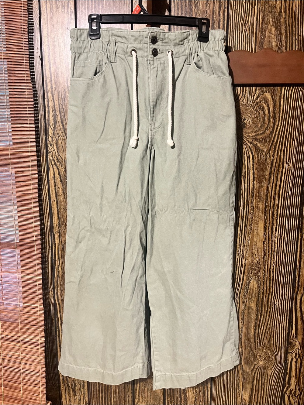 Wide-Leg Drawstring Pants - Sage Green